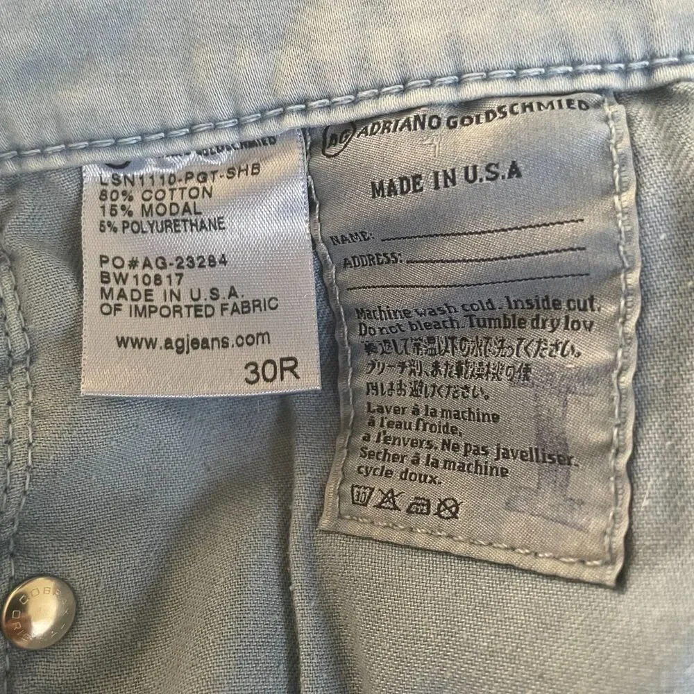 AG Adriano Goldschmied The Stilt Cigarette Pants 30R Cool Light Blue Straight - Picture 10 of 10